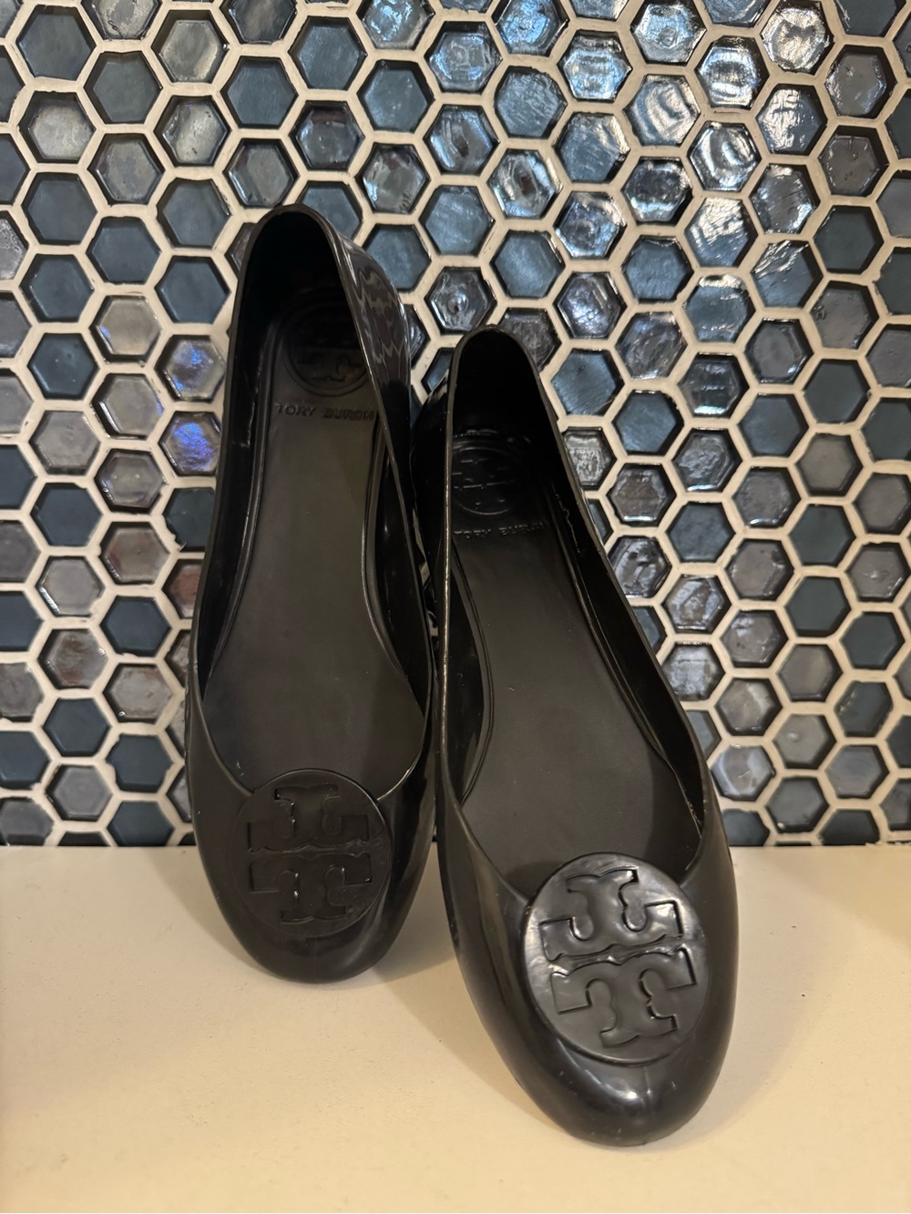 Tory Burch Black Logo Jelly Ballet Flats